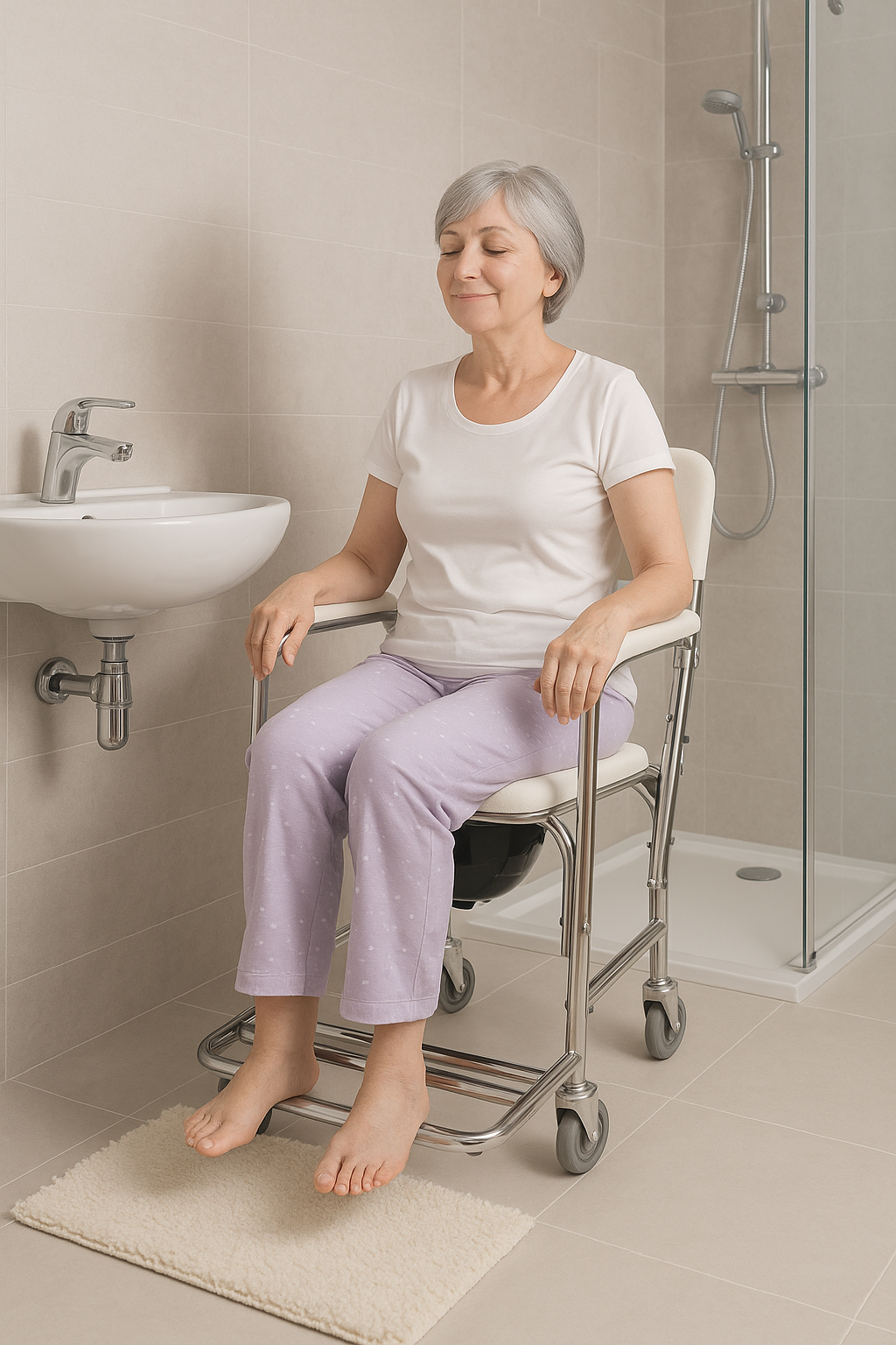 Silla comfort de aluminio con inodoro y ruedas