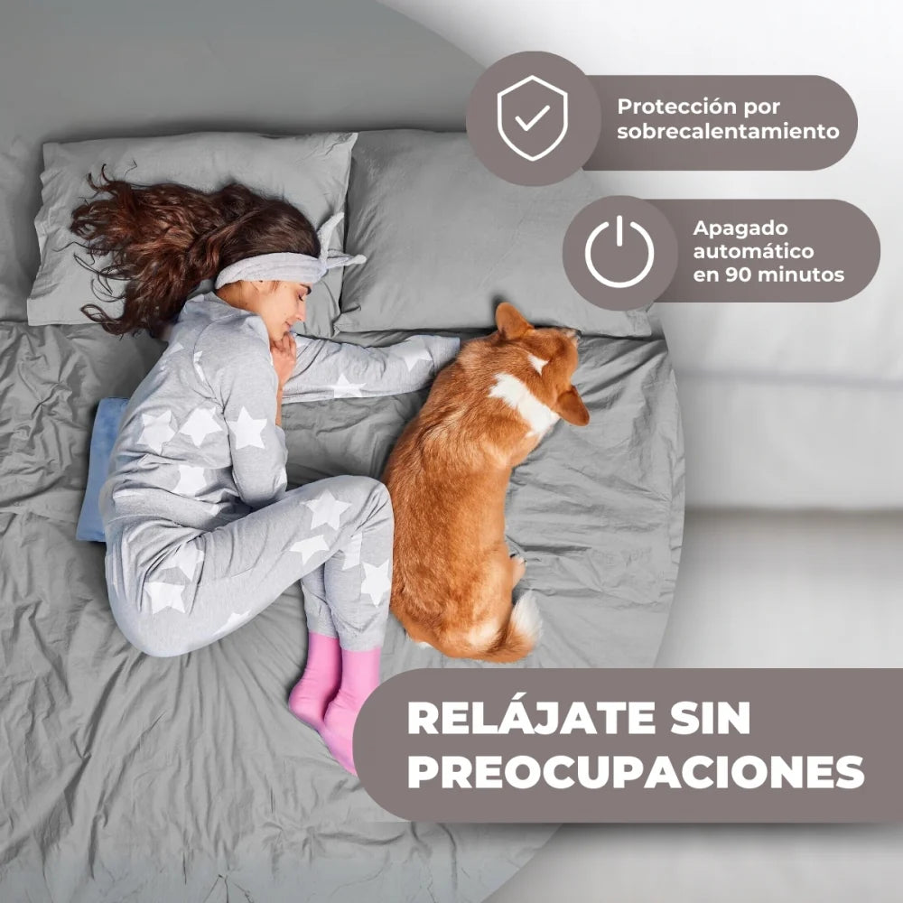 Almohadilla eléctrica | 40x30 cm | 6 niveles | Muy bajo consumo | Gasto mínimo | Apagado automático | Funda azul