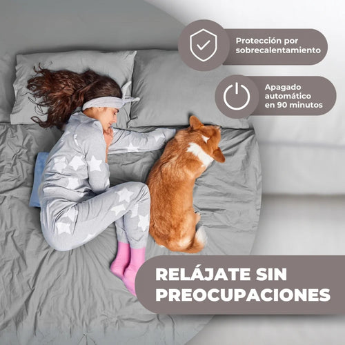 Almohadilla eléctrica | 40x30 cm | 6 niveles | Muy bajo consumo | Gasto mínimo | Apagado automático | Funda azul
