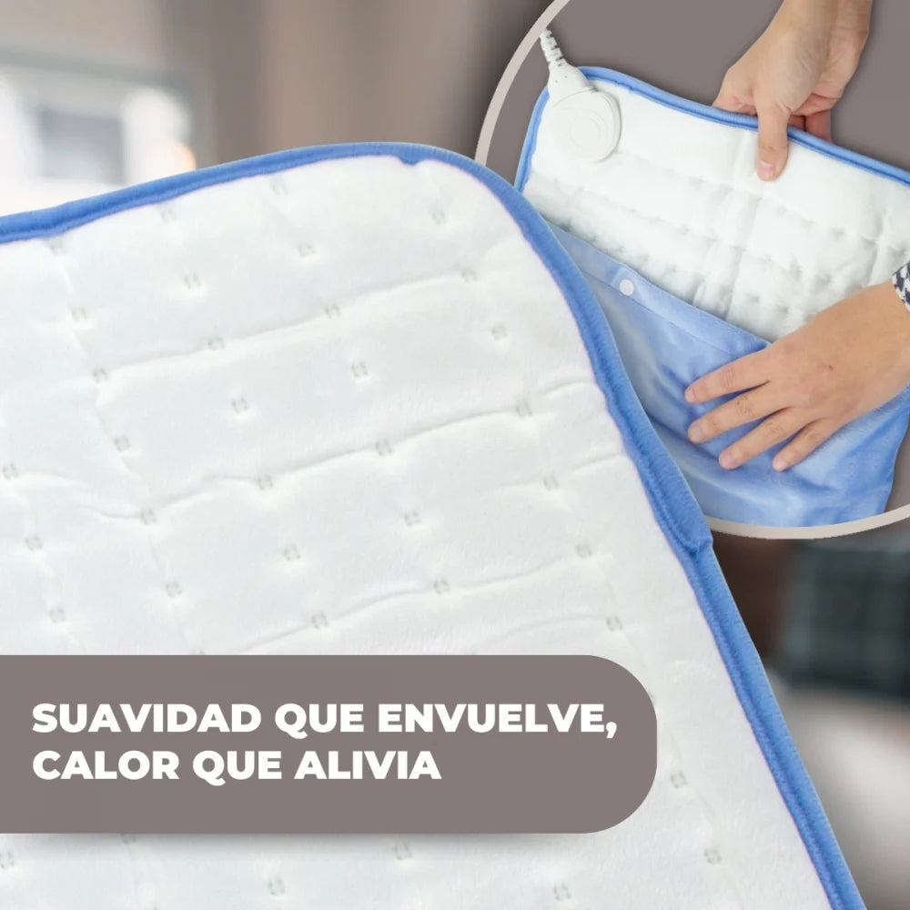 Almohadilla eléctrica | 40x30 cm | 6 niveles | Muy bajo consumo | Gasto mínimo | Apagado automático | Funda azul