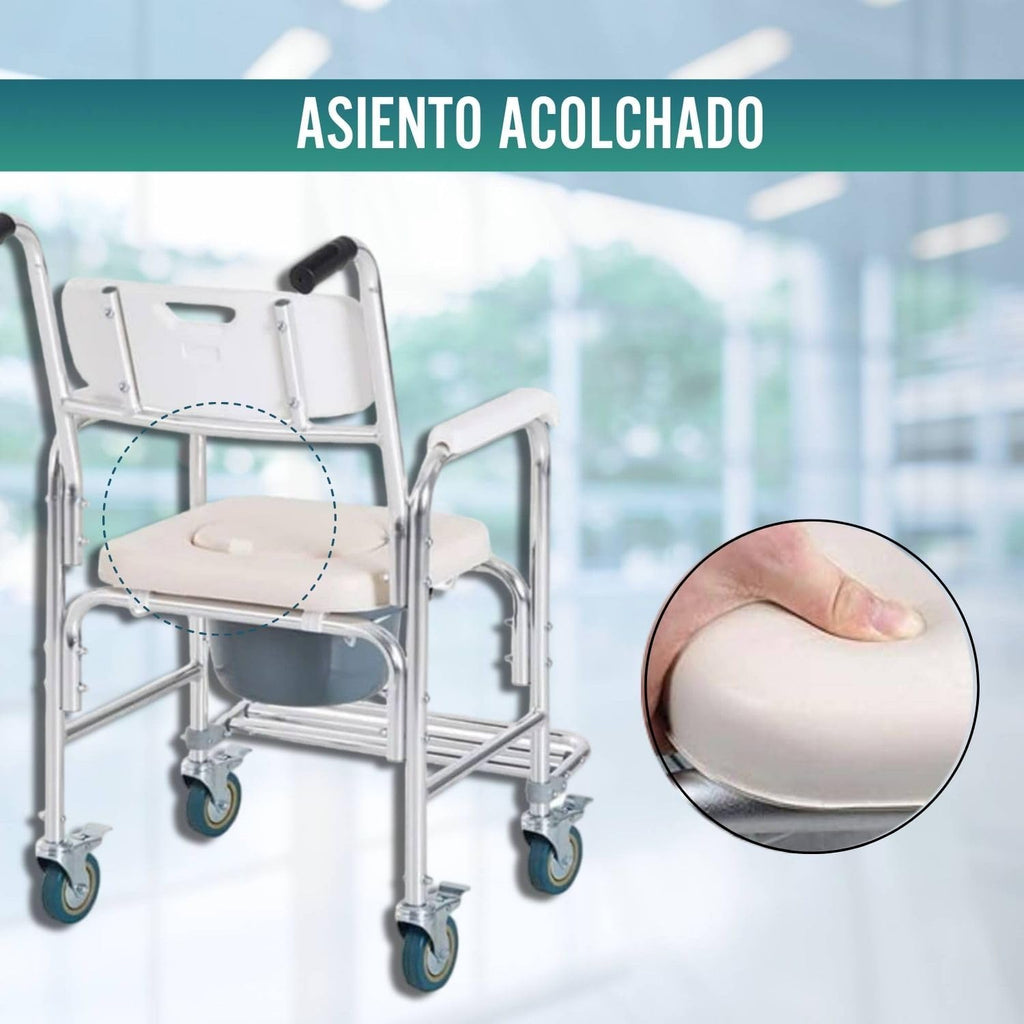 Silla comfort de aluminio con inodoro y ruedas