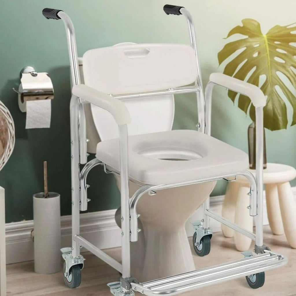 Silla comfort de aluminio con inodoro y ruedas