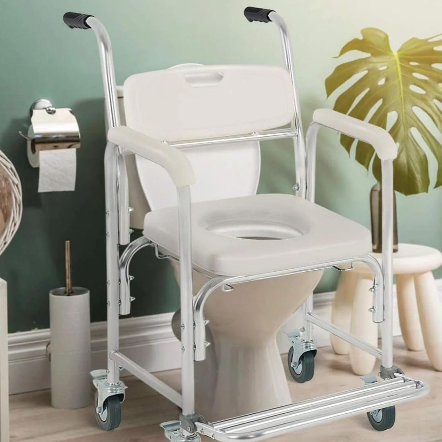 Silla comfort de aluminio con inodoro y ruedas