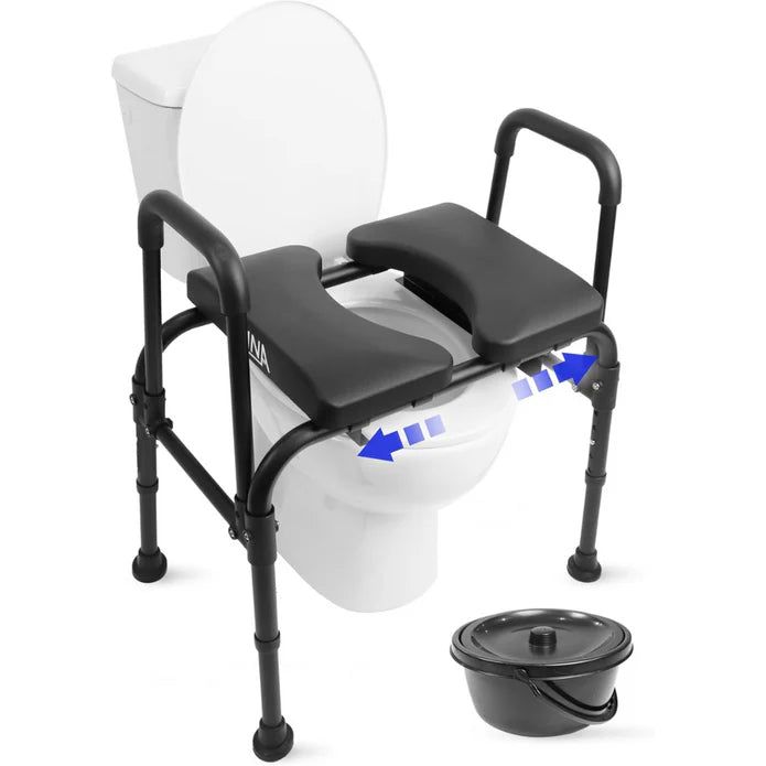 Asiento Elevador WC, Silla Orinal con Asiento Ajustable (3 en 1) para Adultos Negra