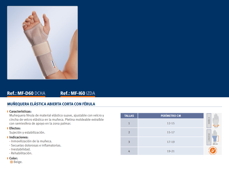 MUÑEQUERA ELÁSTICA ABIERTA CORTA CON FÉRULA