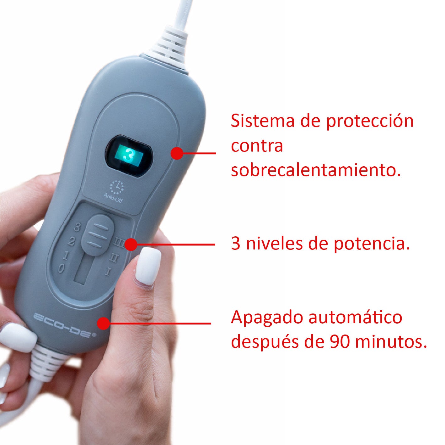 alienta Camas 140 x 160 cm. Mando con 3 niveles de calor, apagado automático, color blanco