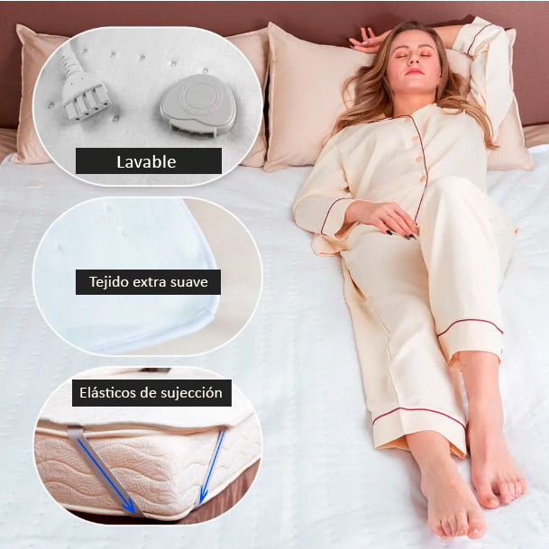 alienta Camas 140 x 160 cm. Mando con 3 niveles de calor, apagado automático, color blanco