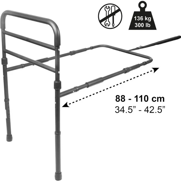 Barandilla Cama Adulto con Patas (Altura Somier de 26 a 41 cm), Barrera Cama Adultos Acolchada, Barandilla Protectora Cama Negra