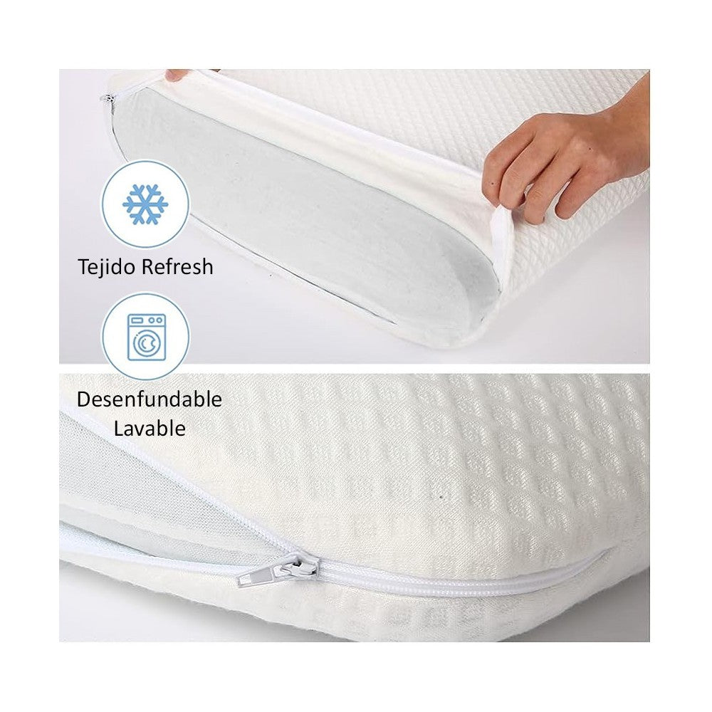 Almohada Viscoelástica 75 cm Desenfundable, Ergonómica, Anti bacterias, Termo regulable, Doble Funda con Cremallera, Lavable, Adaptabilidad cervical