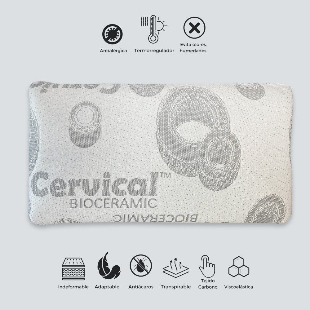 Almohada Viscoelástica 135 cm Desenfundable, Ergonómica, Anti bacterias, Termo regulable, Doble Funda con Cremallera, Lavable, Adaptabilidad cervical