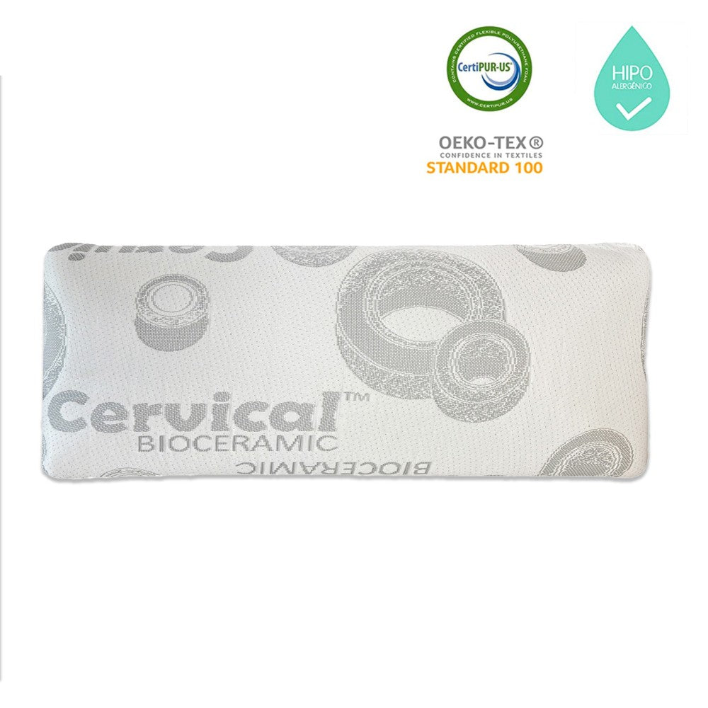 Almohada Viscoelástica 75 cm Desenfundable, Ergonómica, Anti bacterias, Termo regulable, Doble Funda con Cremallera, Lavable, Adaptabilidad cervical