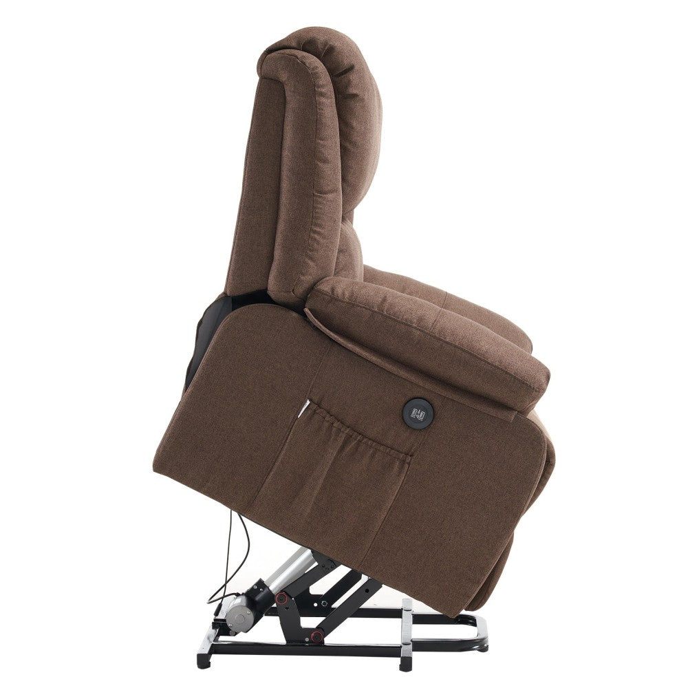 Sillón de Masaje Elevador STELVIO, Textiline Oeko Tex, Programas Auto, Vibro Ondulación, A++, Marrón