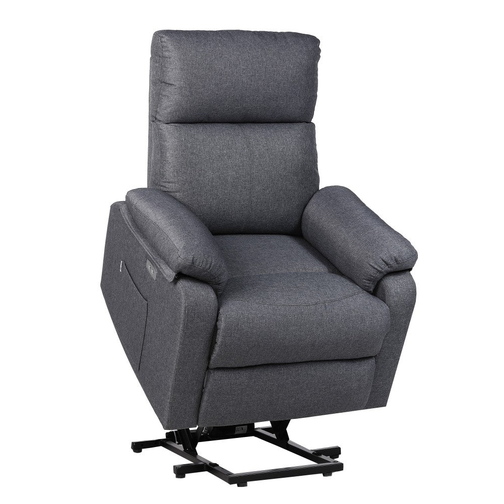 Sillón Elevador GRIS OSCURO Reclinable eléctrico de Tela con Calor Lumbar, Reposabrazos Lavables, USB de Carga Comodidad para Personas Mayores en Salones o Espacios Reducidos