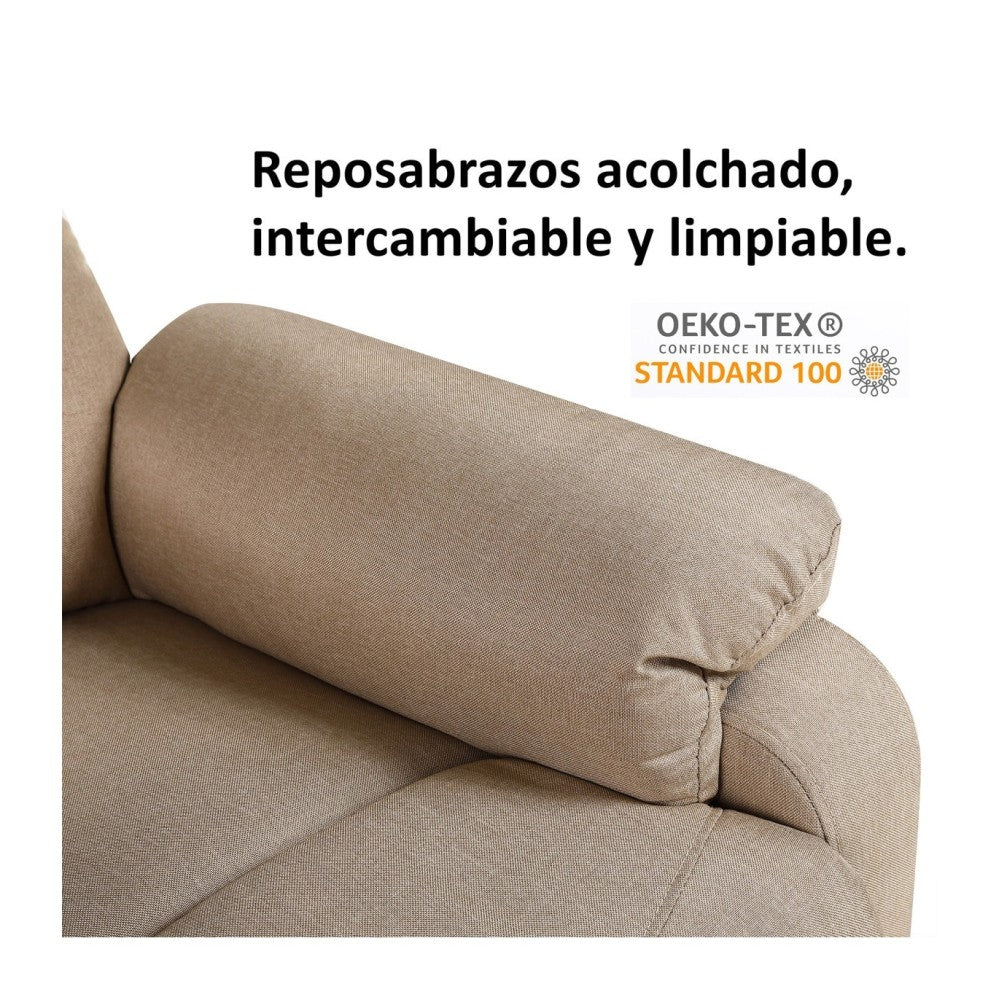 Sillón Elevador MOSTAZA Reclinable eléctrico de Tela con Calor Lumbar, Reposabrazos Lavables, USB de Carga Comodidad para Personas Mayores en Salones o Espacios Reducidos