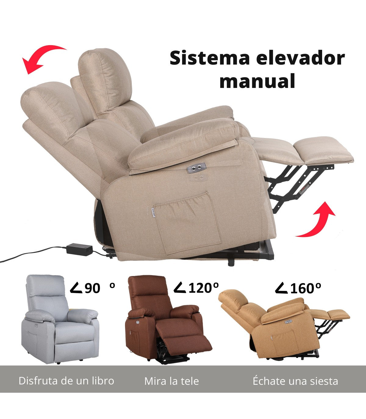 Sillón Elevador MOSTAZA Reclinable eléctrico de Tela con Calor Lumbar, Reposabrazos Lavables, USB de Carga Comodidad para Personas Mayores en Salones o Espacios Reducidos
