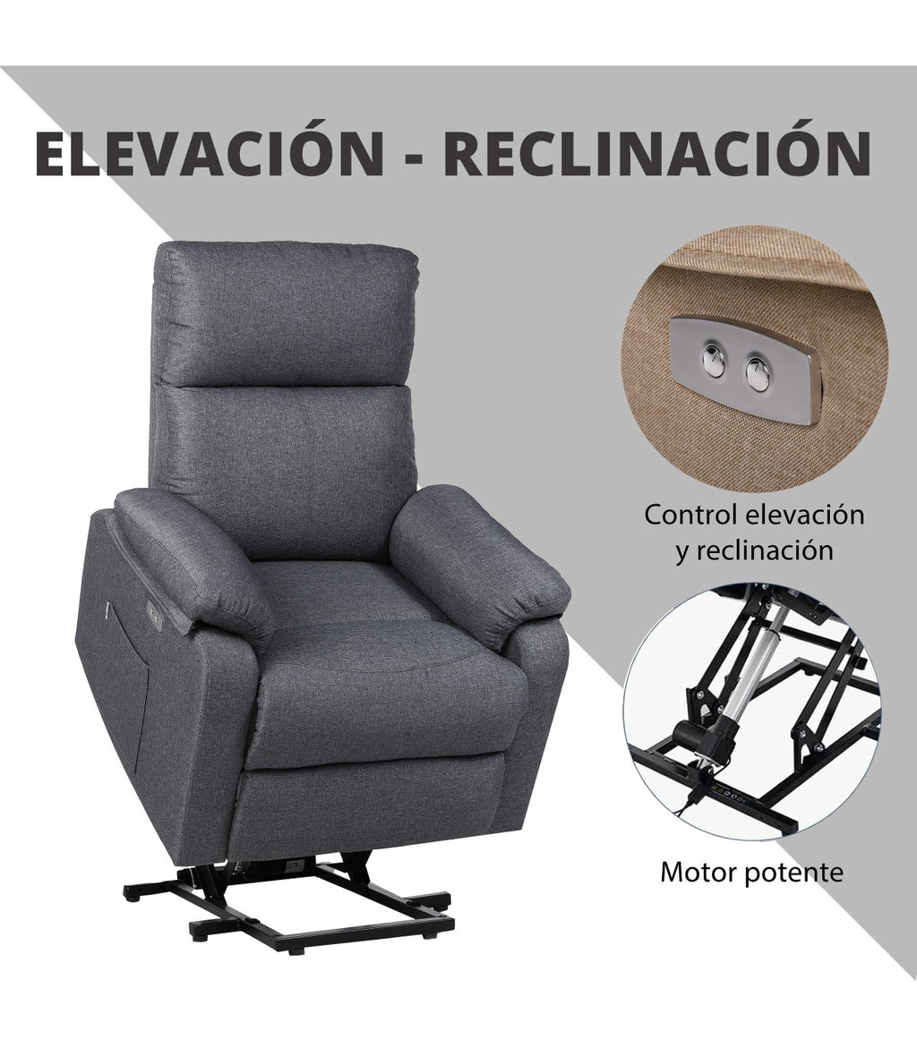 Sillón Elevador NEGRO Reclinable eléctrico de Tela con Calor Lumbar, Reposabrazos Lavables, USB de Carga Comodidad para Personas Mayores en Salones o Espacios Reducidos