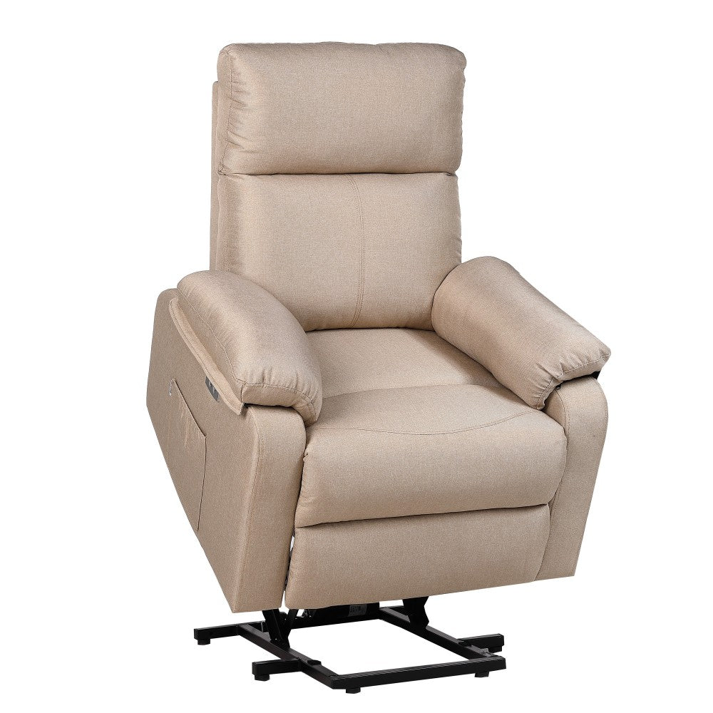 Sillón Elevador BEIGE Reclinable eléctrico de Tela con Calor Lumbar, Reposabrazos Lavables, USB de Carga Comodidad para Personas Mayores en Salones o Espacios Reducidos