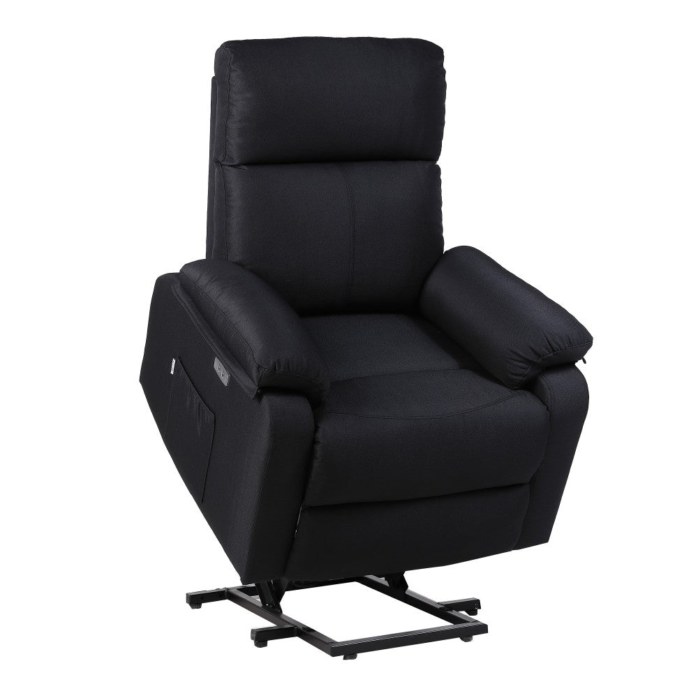 Sillón Elevador NEGRO Reclinable eléctrico de Tela con Calor Lumbar, Reposabrazos Lavables, USB de Carga Comodidad para Personas Mayores en Salones o Espacios Reducidos
