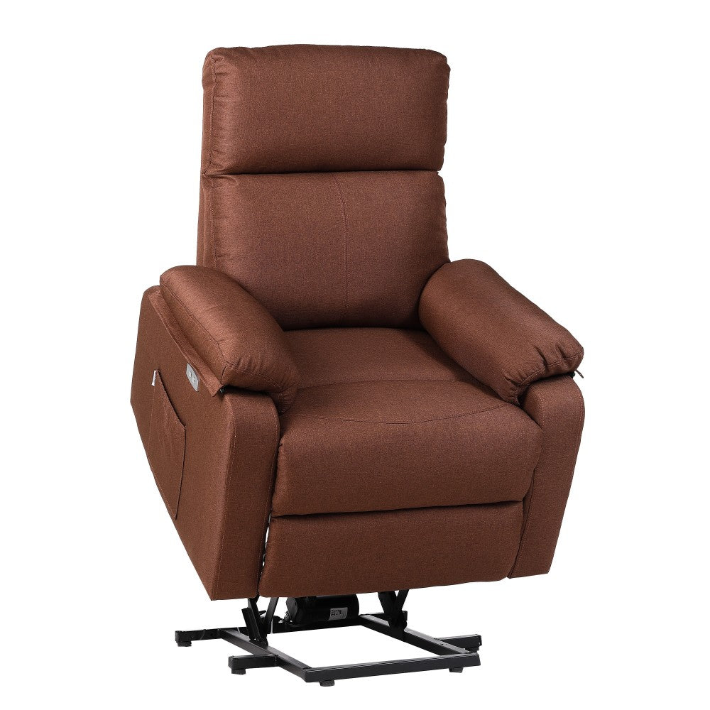 Sillón Elevador MARRÓN Reclinable eléctrico de Tela con Calor Lumbar, Reposabrazos Lavables, USB de Carga Comodidad para Personas Mayores en Salones o Espacios Reducidos