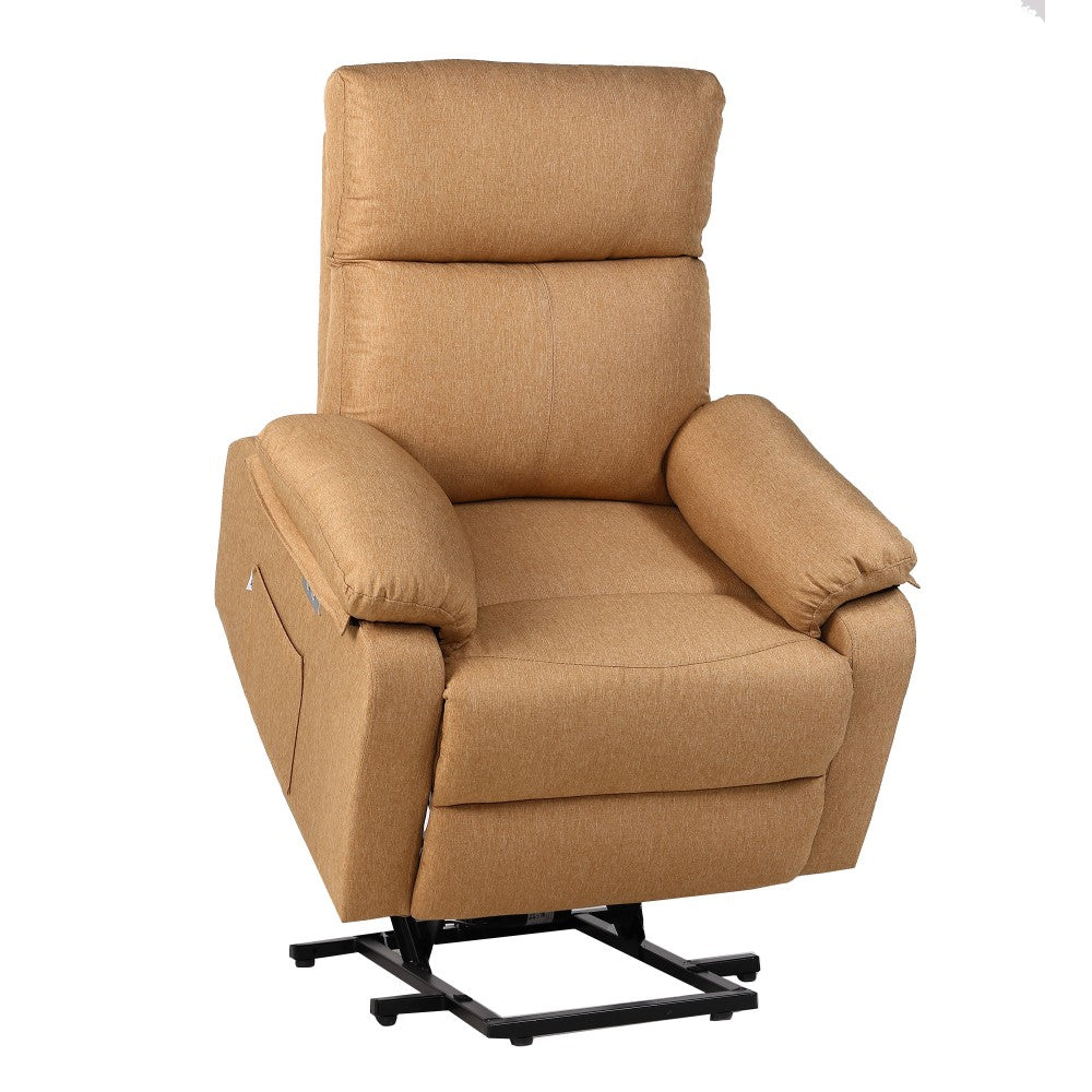 Sillón Elevador MOSTAZA Reclinable eléctrico de Tela con Calor Lumbar, Reposabrazos Lavables, USB de Carga Comodidad para Personas Mayores en Salones o Espacios Reducidos