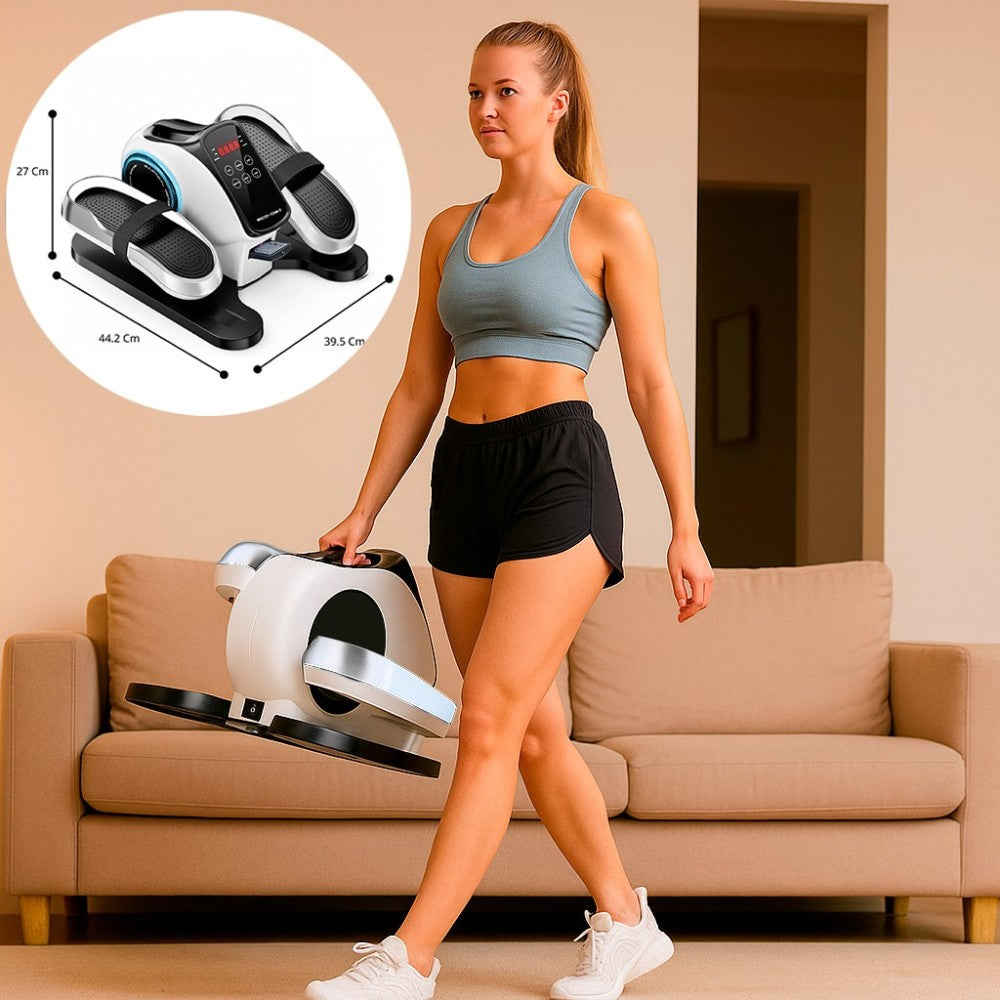 Mini Elíptica Eléctrica con Pedales | 30 Niveles de Velocidad | Pantalla LED | Pedales Antideslizantes con Correa | Mando a Distancia | Silenciosa y Portátil