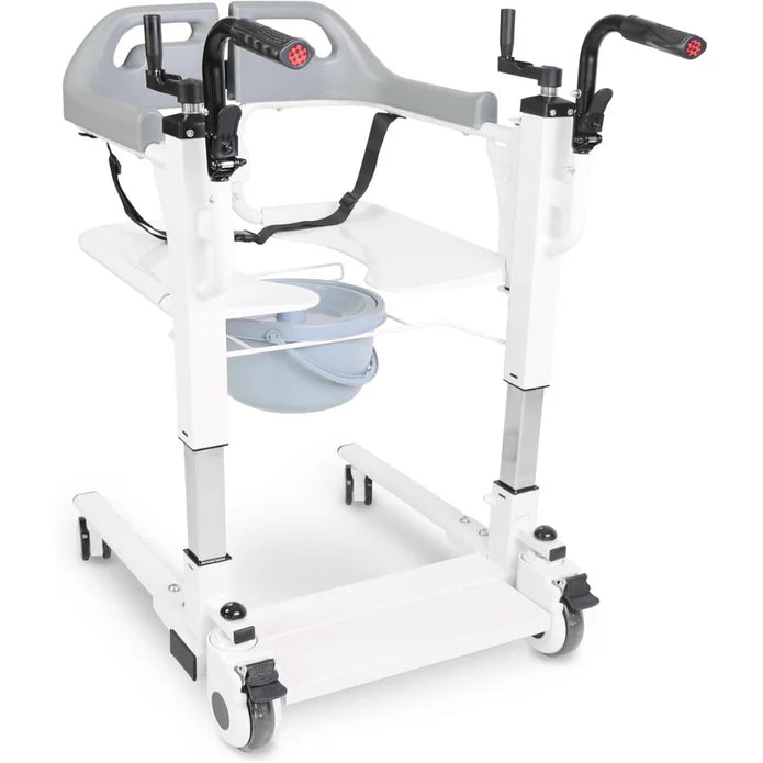 Silla de Transferencia para Ancianos (Asiento Elevable hasta 58 cm), Silla WC para Mayores con Ruedas Ancha
