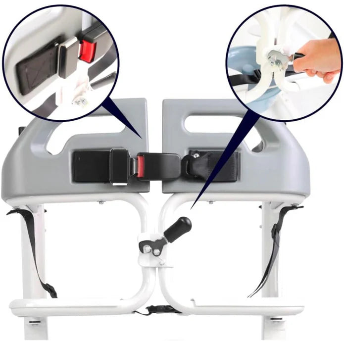 Silla de Transferencia para Ancianos (Asiento Elevable hasta 58 cm), Silla WC para Mayores con Ruedas Ancha