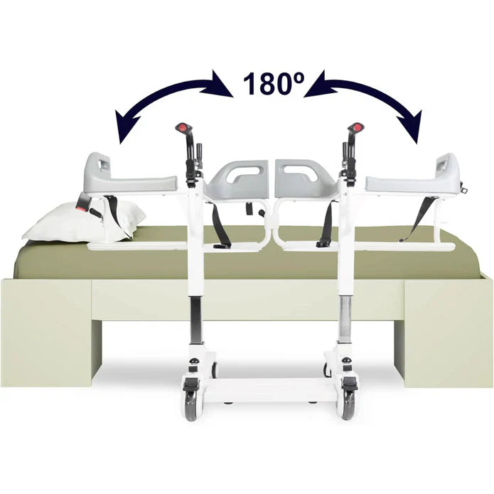 Silla de Transferencia para Ancianos (Asiento Elevable hasta 58 cm), Silla WC para Mayores con Ruedas Ancha